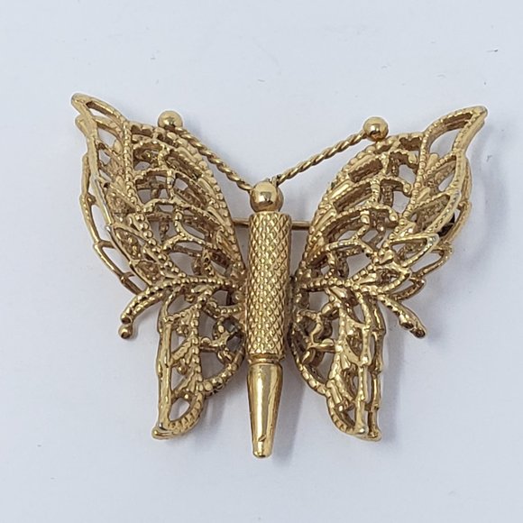 Monet Jewelry - Vintage Monet Gold Tone Filigree Butterfly Brooch